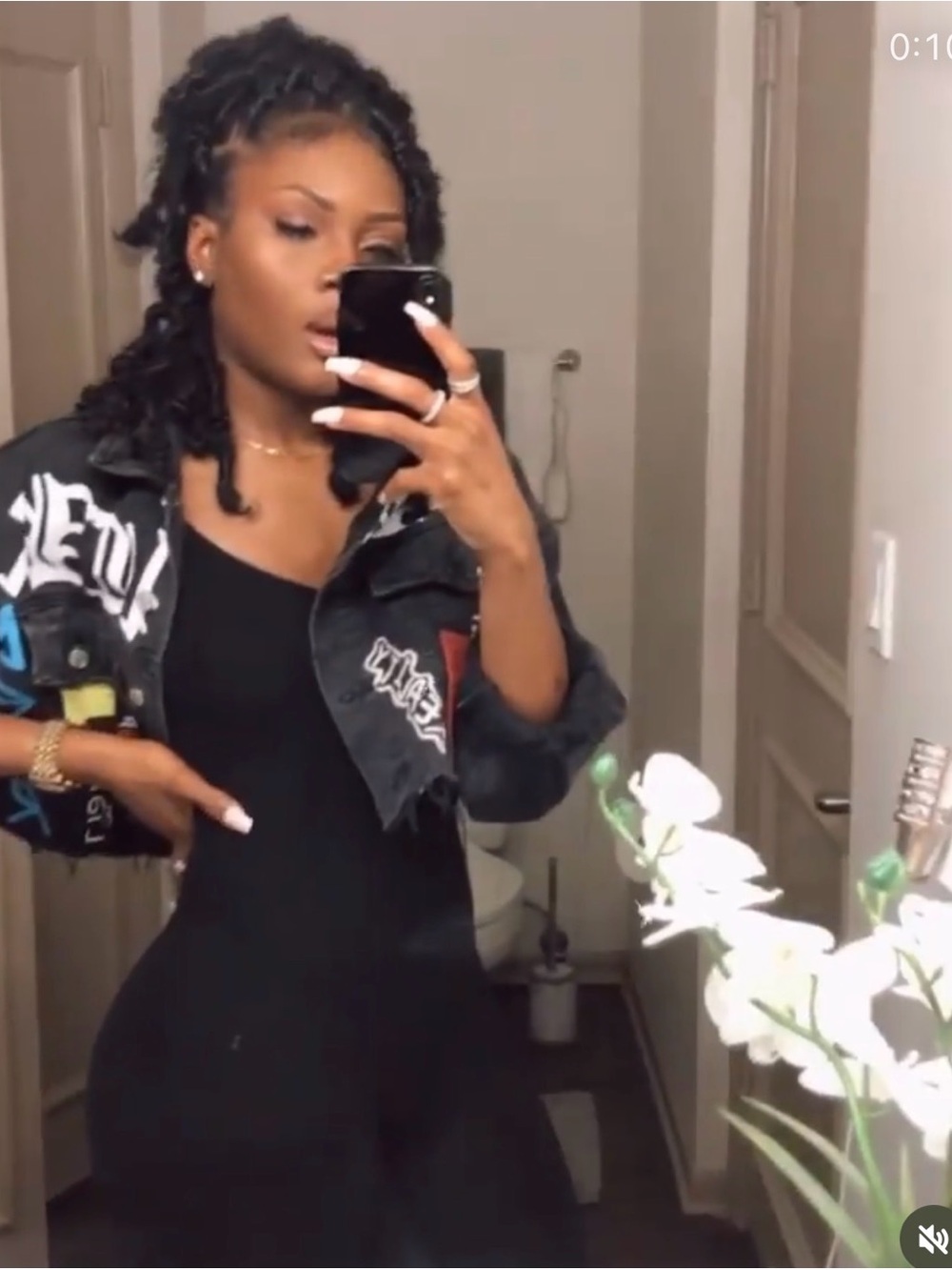 AKIRA Black Cropped Graphic Jean Jacket
